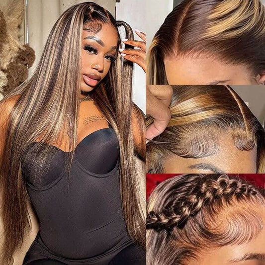 qvr highlight #4/27 colored human hair v part silky straight