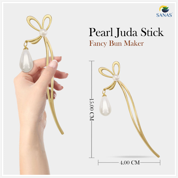 Gold pearl hair bun stick with crystal tassel