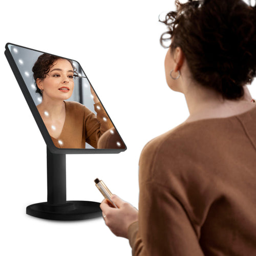 SANAS Black Rectangle LED Makeup Mirror with 16 LED lights