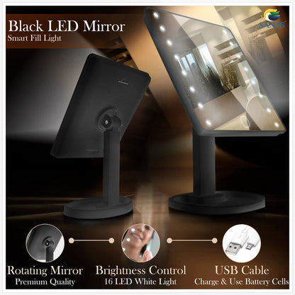 Black vanity mirror with adjustable LED lights