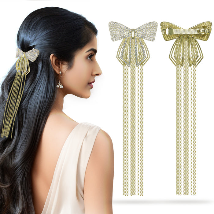SANAS Rhinestone Bow Knot Tassel Hair Clip for Women