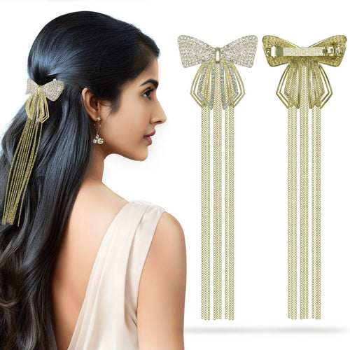 SANAS Rhinestone Bow Knot Tassel Hair Clip for Women