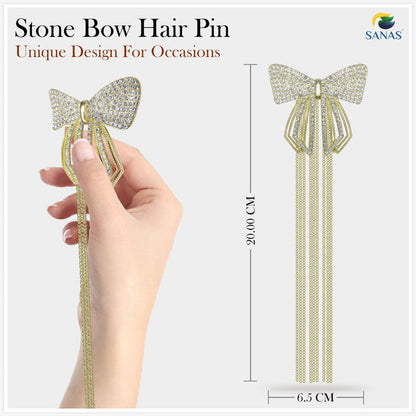Gold Rhinestone Bow Hair Clip with Elegant Tassel