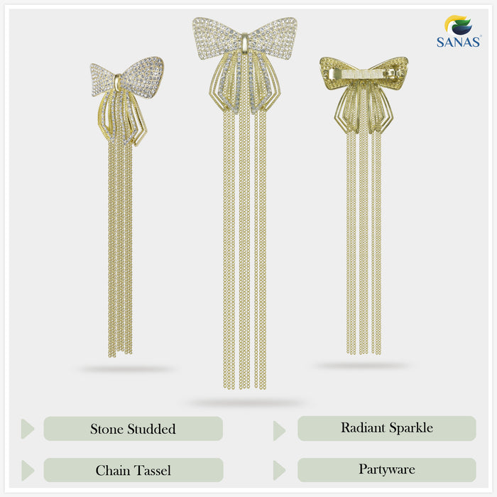 Decorative Gold Hair Clip with Bow Knot Design