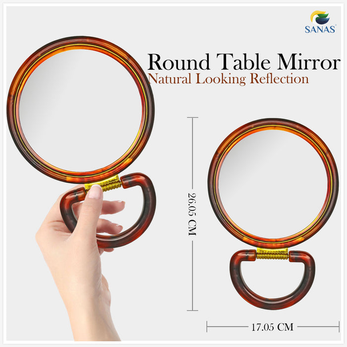 Round Brown Vanity Table Mirror for Daily Use