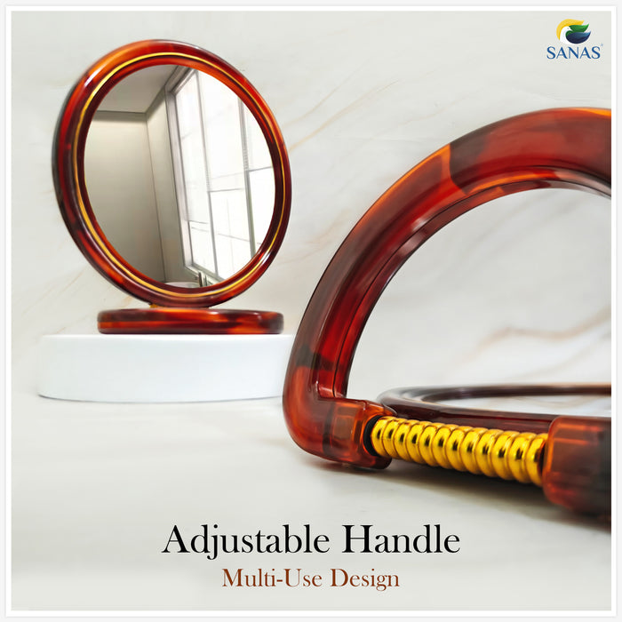 Portable Round Dressing Table Mirror Brown