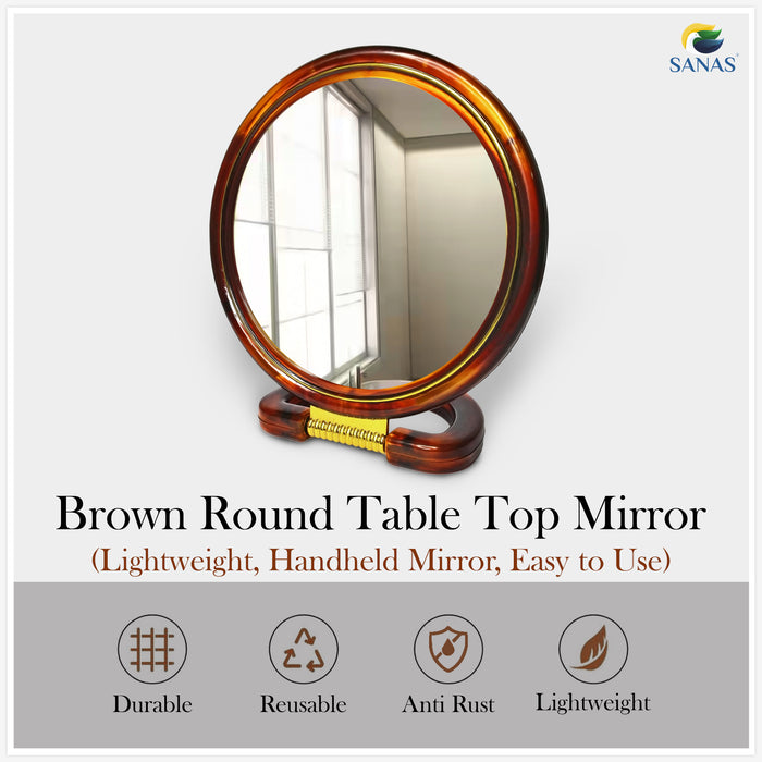 Brown Tabletop Mirror for Makeup and Hair Styling
