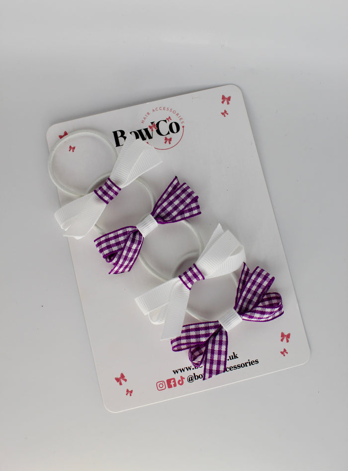 School Ballerina Bow Bundle Set of 4 - Purple and White Gingham - Elastic