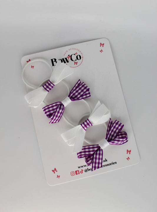 School Ballerina Bow Bundle Set of 4 - Purple and White Gingham - Elastic