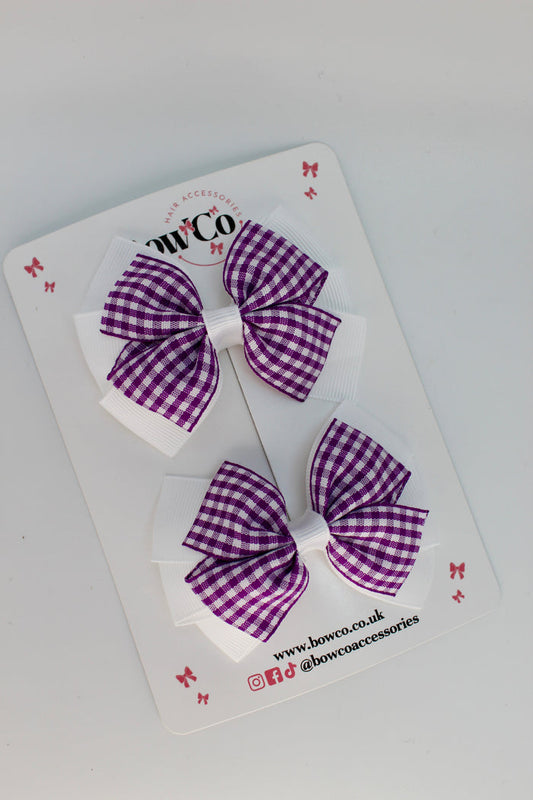 School Bow Purple and White Gingham Pinwheel Set - Clip