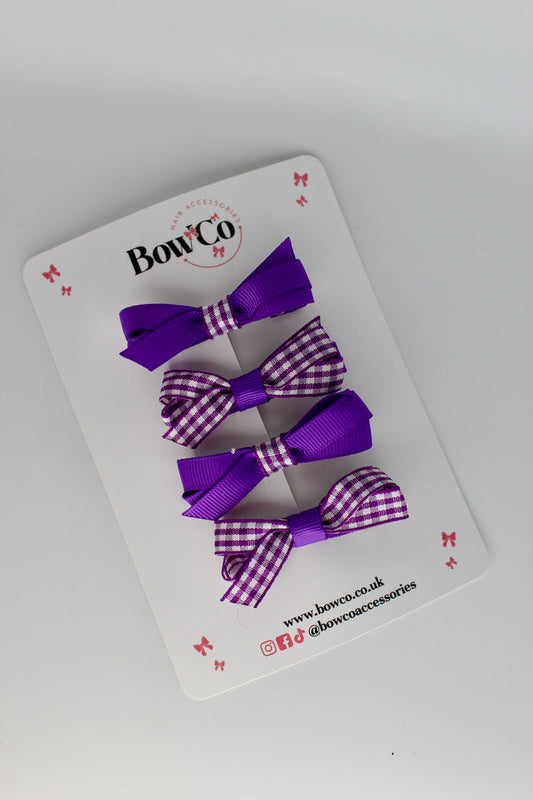 School Purple Gingham Ballerina Bow Set of 4 - Clip