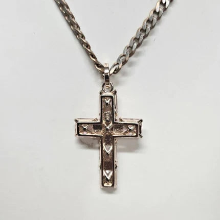 Serah Silver & Rose Gold-Plated Cross Necklace with Pink Austrian Crystals