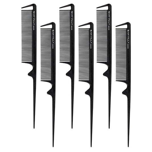 Sam Villa Signature Series Tail Comb, professional heat-resistant silicone tail comb with narrow teeth for teasing, backcombing, sectioning, and highlighting, ultra-smooth snag-free glide, precision control for foil work and updos, durable design for curling and flat ironing, ergonomic handle for comfortable styling, salon-quality hair tool for stylists