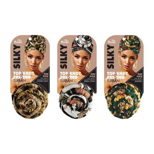 Silky Top Knot Pre-Tied Turban Head Wrap [Assorted Pattern] #3678