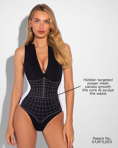 Detail graphic of Sleeveless Surfy - Contour Black/White highlighting power mesh