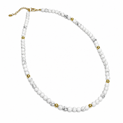 Solenne Silver Gold-Plated Cross with Aquamarine Crystals on Faceted Howlite Bead Necklace