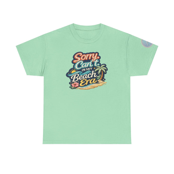 Sorry Can't, In My Beach Era — Retro Tropical Palm Beach Vacation T‑Shirt