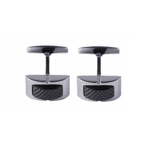 Stainless Steel Ion-Plated Black Patterned Curved Dome Cufflinks