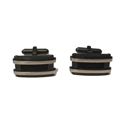 Stainless Steel Matte Black IP-Plated Cufflinks with Rubber Wave Insert