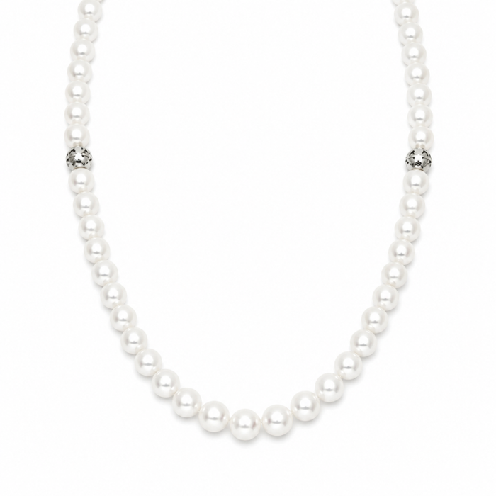 Sterling Silver Cross with Cubic Zirconia and Baroque Pearls Necklace