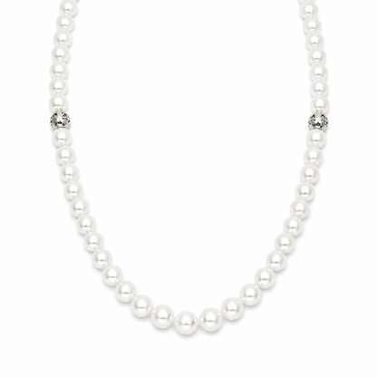 Sterling Silver Cross with Cubic Zirconia and Baroque Pearls Necklace