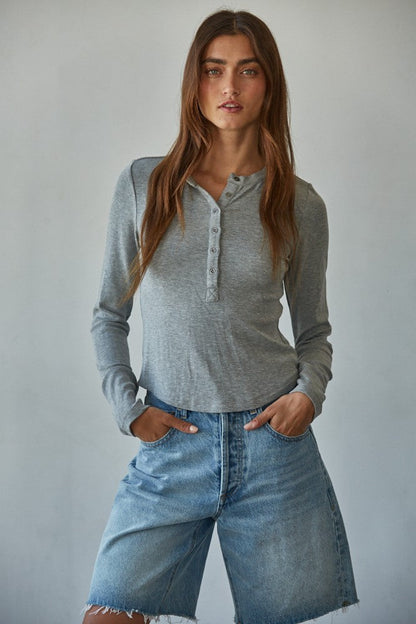 Studio Henley Ribbed Long Sleeve
