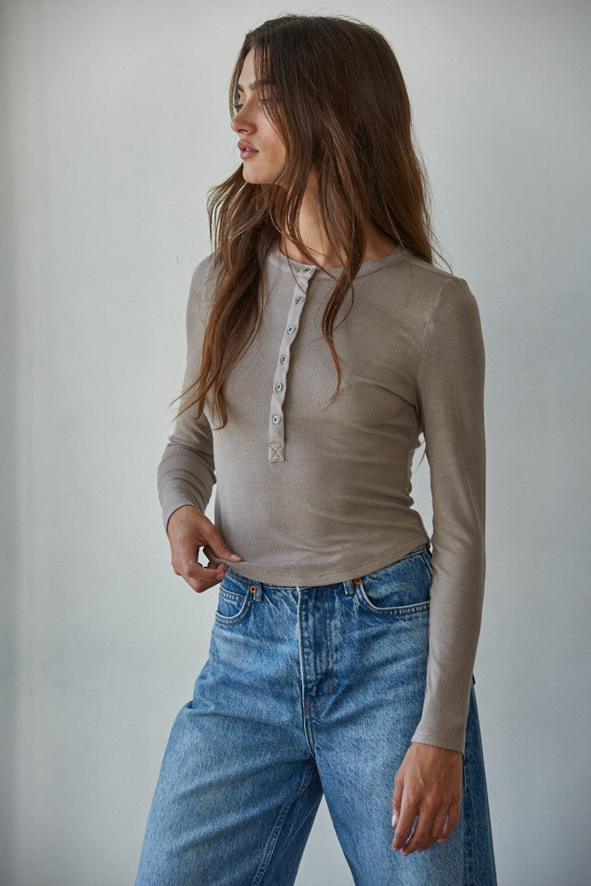 Studio Henley Ribbed Long Sleeve