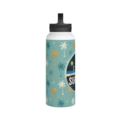 Surface Beach Volleyball Club Stainless Steel Water Bottle — Tropical Palm Handle Lid