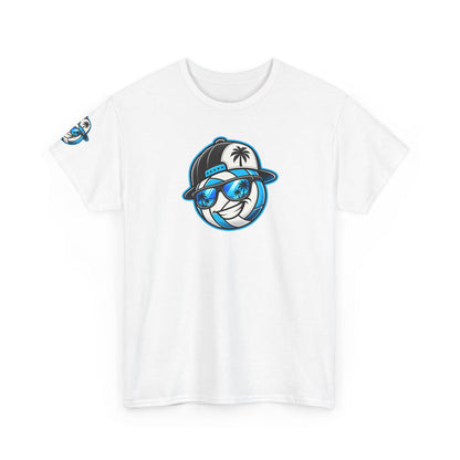 Surface Beach Volleyball Tee — Retro Smiley Palm Hat Graphic T-Shirt