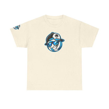 Surface Beach Volleyball Tee — Retro Smiley Palm Hat Graphic T-Shirt