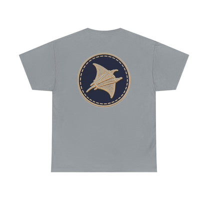 Surfache Logo Tee — Retro Script Front & Manta Ray Patch Back