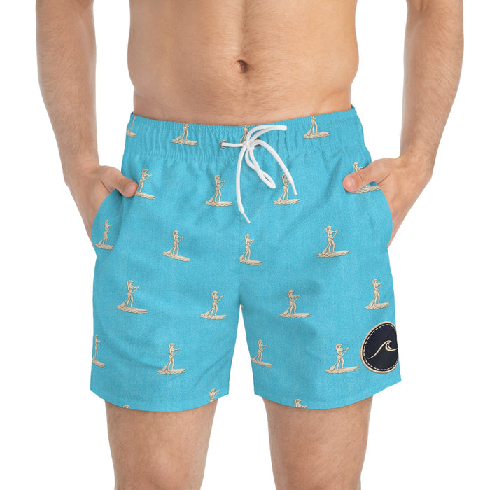 Surfache Men's Surfboard Print Swim Trunks –Retro Beach Shorts