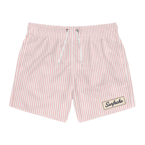 Surfache Pink Seersucker Swim Trunks-Retro Stripe Beach Shorts