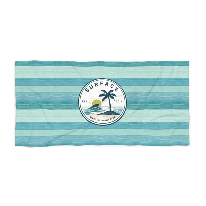 Surfside Stripes Beach Towel — 'Surface' Palm Sunset Logo