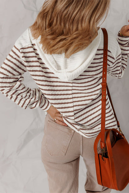 Textured Stripe V Neck Button Front Knit Top