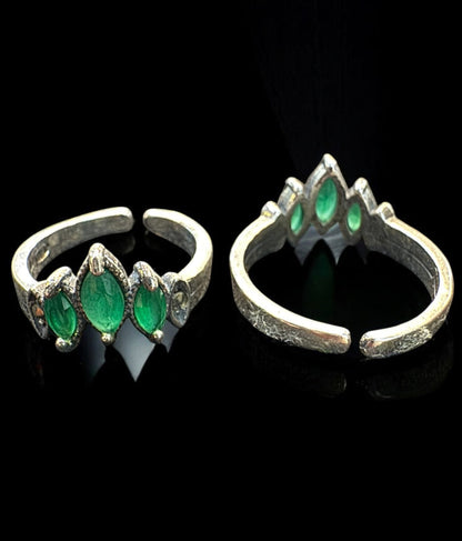 The Manya Silver Marcasite Toe-Rings (Green)