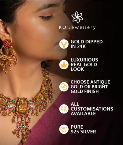 The Nishta Silver Navratna Peacock Necklace