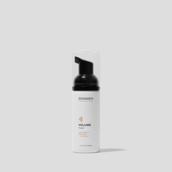 Zenagen Volume Foam travel size lightweight densifier and volumizer 1.7 oz styling foam for adding lift and fullness to fine hair.