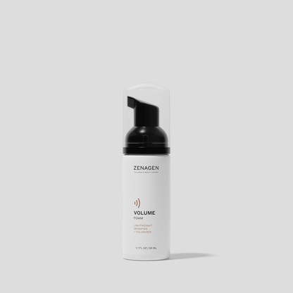 Zenagen Volume Foam travel size lightweight densifier and volumizer 1.7 oz styling foam for adding lift and fullness to fine hair.