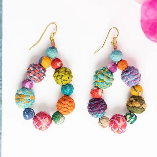 Threaded Kantha Teardrop Earrings