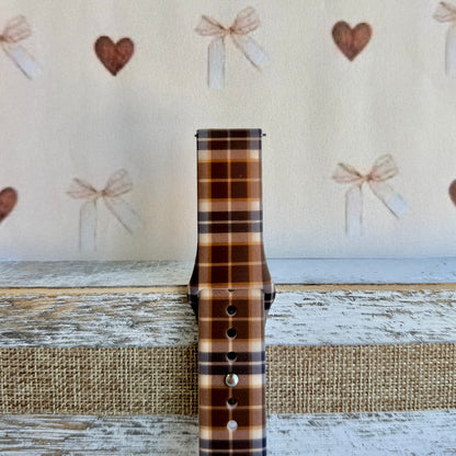 Toffee Tartan brown, tan and cream plaid silicone band for Samsung Galaxy Watch from Fancy Bands