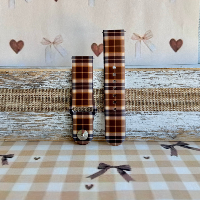 Toffee Tartan brown, tan and cream plaid silicone band for Samsung Galaxy Watch from Fancy Bands