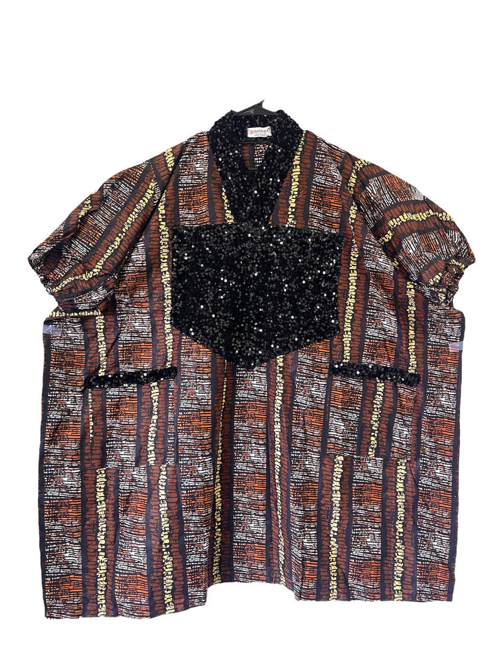 Tori Bubu Ankara Short Dress  04 - Plus Size - Brown and Black