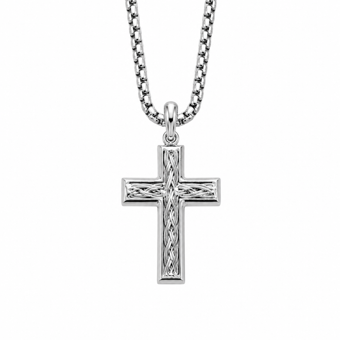 Torren Stainless Steel Cross Pendant with Twisted Cable Inlay