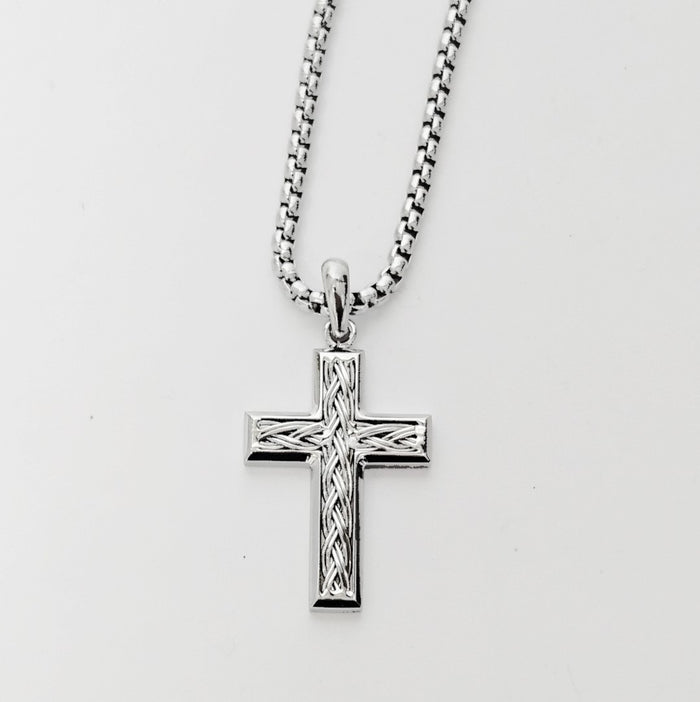 Torren Stainless Steel Cross Pendant with Twisted Cable Inlay