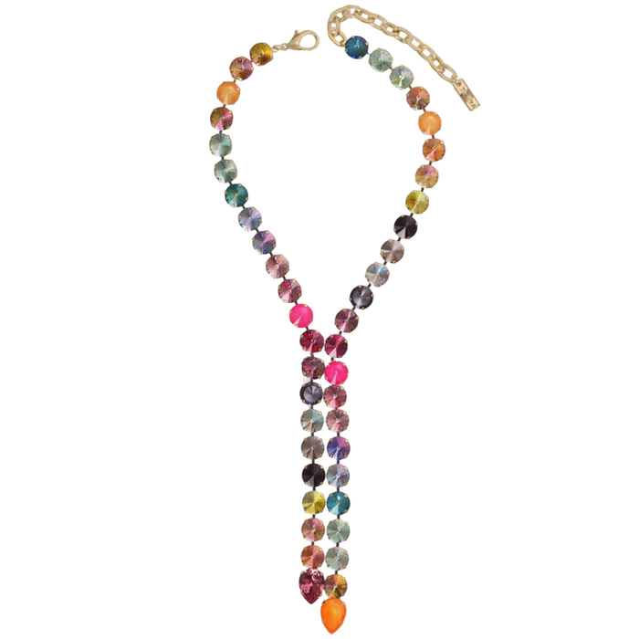 TOVA Split Necklace, TOVA Watermelon necklace, handmade Swarovski crystal necklace, Swarovski crystal necklace, pink and green necklace, watermelon jewelry, colorful crystal necklace, multicolor necklace, statement necklace, layered necklace, TOVA jewelry, handmade jewelry, colorful jewelry, pink crystal necklace, green crystal necklace, boutique jewelry, gift for her, summer jewelry, vacation jewelry, Oh Meredith jewelry