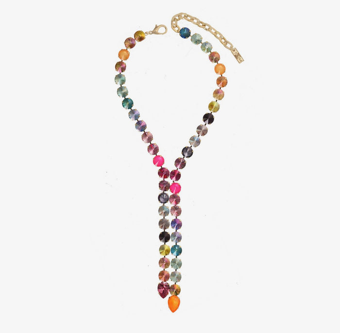 TOVA Split Necklace, TOVA Watermelon necklace, handmade Swarovski crystal necklace, Swarovski crystal necklace, pink and green necklace, watermelon jewelry, colorful crystal necklace, multicolor necklace, statement necklace, layered necklace, TOVA jewelry, handmade jewelry, colorful jewelry, pink crystal necklace, green crystal necklace, boutique jewelry, gift for her, summer jewelry, vacation jewelry, Oh Meredith jewelry