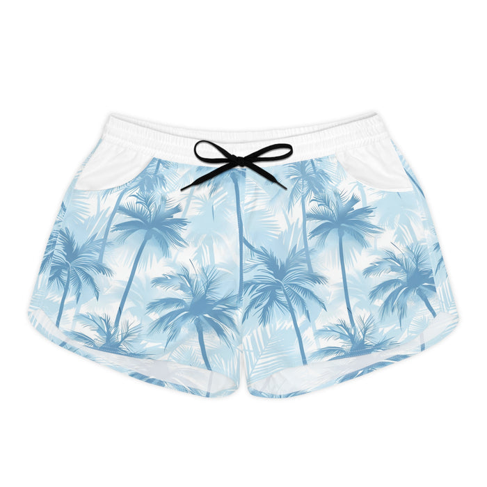 Tropical Palm Beach Shorts — Women's Light Blue Summer Lounge Shorts
