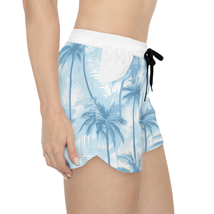 Tropical Palm Beach Shorts — Women's Light Blue Summer Lounge Shorts