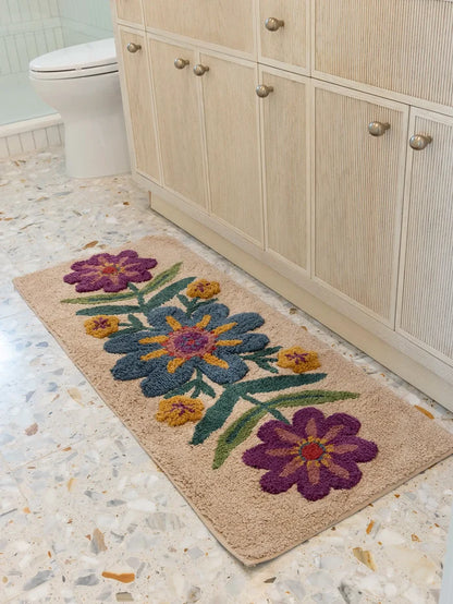 Tufted Runner Bath Mat - Taupe Flower-view 1